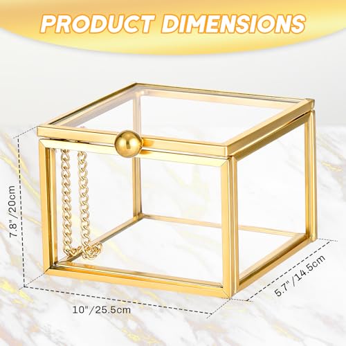 Vintage Gold Glass Jewelry Box with Lid 2.36 x 2.36 x 1.77 Inch