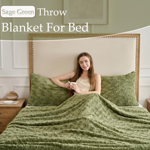 Faux Fur Rabbit Throw Blanket,Super Soft Plush Thick Warm Blanket,Fuzzy Luxury Plush Decorative Blanket for Couch Bed Sofa-Sage Green(104 * 90inch) - color: Sage Green, size: 104*90 inch