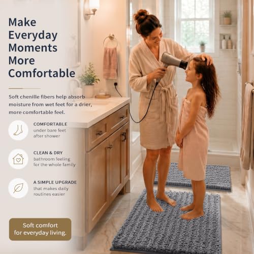 Yimobra Bathroom Rug Set 3 Piece, Super Water Absorbent Bath Mat Set, Grey - color: Grey, size: 24"x17" + 24"x20" + 30"x20"