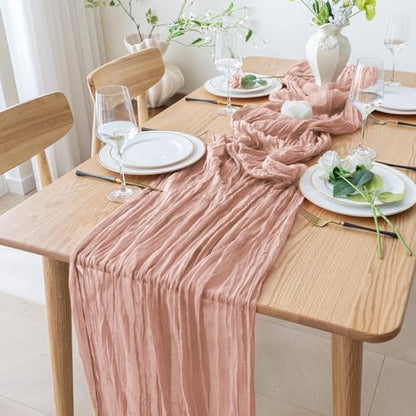 Cheesecloth Table Runner 10FT 2Pcs Dusty Pink Boho Gauze Sheer Runners - color: Dusty Pink, size: 2 Pack