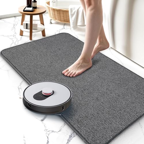 Bathroom Rugs 17x27Inch, Thin Bath Mat with Rubber Backing Non-Slip, Absorbent, Quick Dry Machine Washable, Home Decor Accessories Cozy Cloth Bathroom Mat fit Under Door/Sink/Tub/Shower-Dark Grey - color: Dark Grey, size: 17"x27"