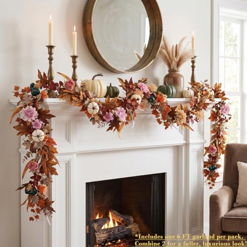 Montekin 6ft Fall Garland with Maple Leaves & White Pumpkins