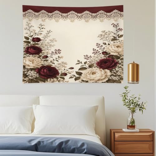 Bgdfhk Floral Lace Border Decorative Wall Tapestry 30"x40", Soft Polyester Lightweight Tapestry Blanket for Bedroom Living Room Dorm Apartment Home Decor - color: Floral Lace Border, size: 40"L x 30"W
