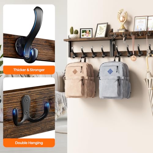 Evermagin 35" Coat Rack Wall Mount with Shelf for Entryway, Rustic Brown - color: Rustic Brown, size: 35 inch