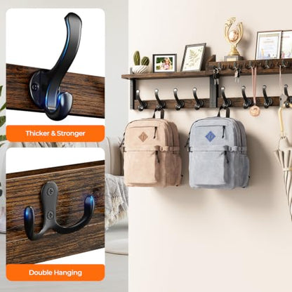Evermagin 35" Coat Rack Wall Mount with Shelf for Entryway, Rustic Brown - color: Rustic Brown, size: 35 inch