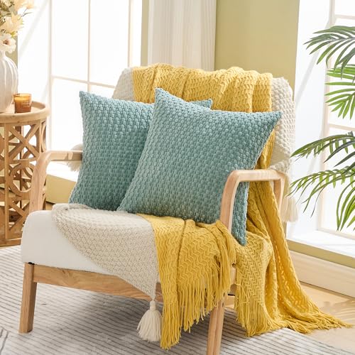GAWAMAY Decorative Corduroy Throw Pillow Covers 26x26 Aqua Blue 2 Pack - color: Aqua Blue, size: 26" x 26" (Pack of 2)