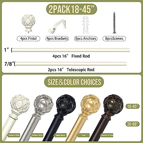 TANGWIN Farmhouse Curtain Rod Adjustable,Heavy Duty Boho,18-45",White,2Pack - color: Antique White, size: 18-45" & 2pack