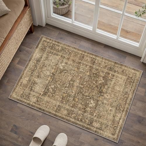 2x3 Washable Entryway Area Rug Non-Slip Distressed Brown Door Mat - color: Accent | Brown, size: 2' x 3' (Rectangular)