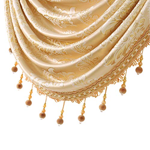 ELKCA Golden Jacquard Swag Waterfall Valance Luxury Curtain Valance for Living Room (Damask-Golden, W69 Inch, 1 Panel) - color: Valance,damask-golden, size: 69"W x 43"L (Pack of 1)