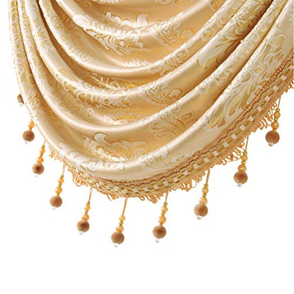 ELKCA Golden Jacquard Swag Waterfall Valance Luxury Curtain Valance for Living Room (Damask-Golden, W69 Inch, 1 Panel) - color: Valance,damask-golden, size: 69"W x 43"L (Pack of 1)