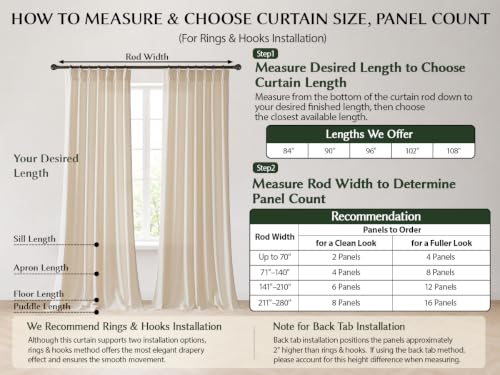 Semi Sheer Pinch Pleated Linen Curtains for Living Room 90 Inches, Cream - color: Cream, size: 40"W x 90"L (Pack of 2)