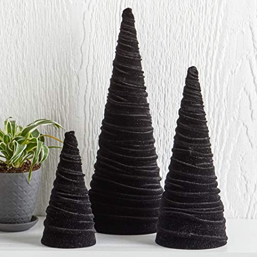 Black Velvet Trees Set of 3, Modern Black and White, Holiday Entryway, Winter Home Mantel, Valentine Tabletop Tree, Centerpiece Holiday Table, Minimalist (Black) - color: Black