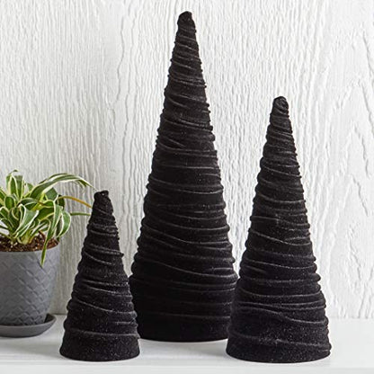 Black Velvet Trees Set of 3, Modern Black and White, Holiday Entryway, Winter Home Mantel, Valentine Tabletop Tree, Centerpiece Holiday Table, Minimalist (Black) - color: Black