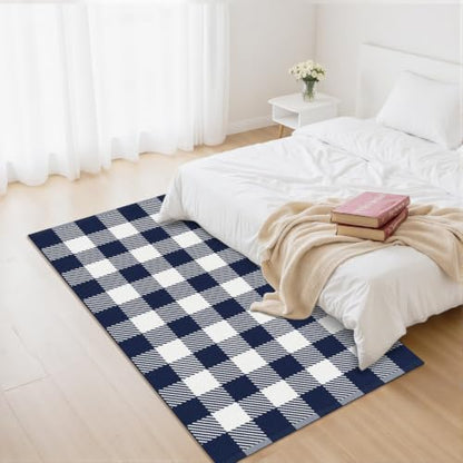 Outdoor Rugs, Blue and White Area Rug Checkered 3’x 5’ - color: Blue & White, size: 3' x 5' (Rectangular)