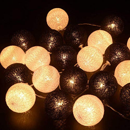 3M/10Ft 30 Black White Ball LED Battery Operated String Fairy Light - color: Black White