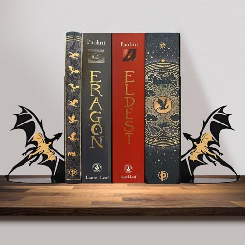 Metal Dragon Bookends Fantasy Book Stoppers Cool Book Ends Decorative - color: Gold
