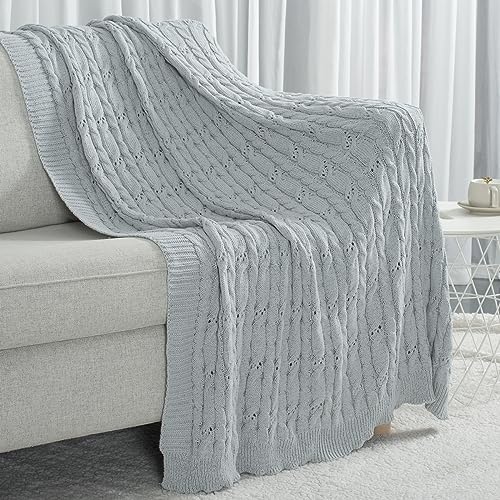 Carriediosa Cable Knit Woven Chenille Throw Blanket 50" x 60" Light Grey - color: Light Grey, size: 50" X 60"