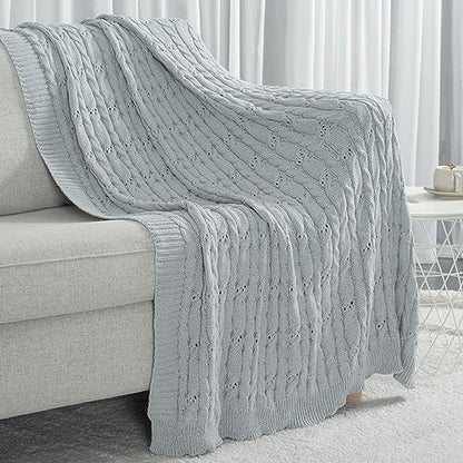 Carriediosa Cable Knit Woven Chenille Throw Blanket 50" x 60" Light Grey - color: Light Grey, size: 50" X 60"