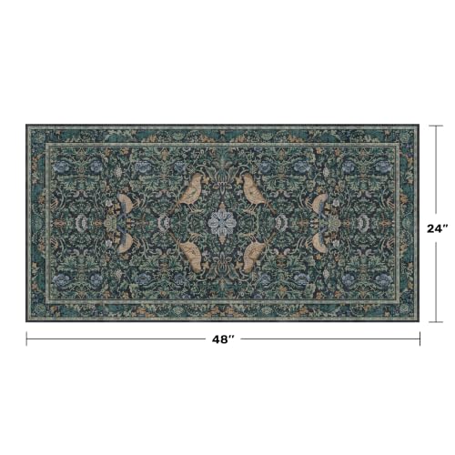 Hazo Haus Washable Floral Small 2x4 Thin Door Mats for Inside Entry, Dark Blue Bird Non Slip Kitchen Rug, Low Pile Bathroom Rug, Traditional Carprt for Bedroom Besdide Bed - color: Blue, size: 2' x 4' (Rectangular)