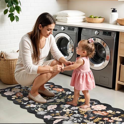 3x10ft Long Hallway Runner Rug: Non-Slip Washable Kitchen Floor Mat Black - color: Black, size: 3' x 10' (Runner)