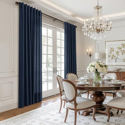 BOODII Linen Curtains 102 Inch Long for Living Room Navy Blue 2 Panels - color: Navy Blue, size: 52"W x 102"L (Pack of 2)