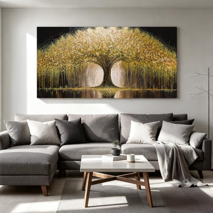 Gold Tree Wall Art Pictures 24"x48" Gold Tree Of Life Wall Art For Bedroom - color: HX5D, size: 48"L x 24"W