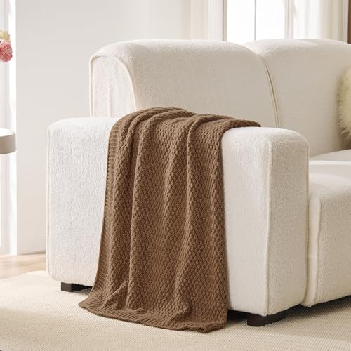 Light Brown Throw Blanket, Moss Knit, 50" x 60", Camel Brown - color: Moss-light Brown, size: 50"x60"