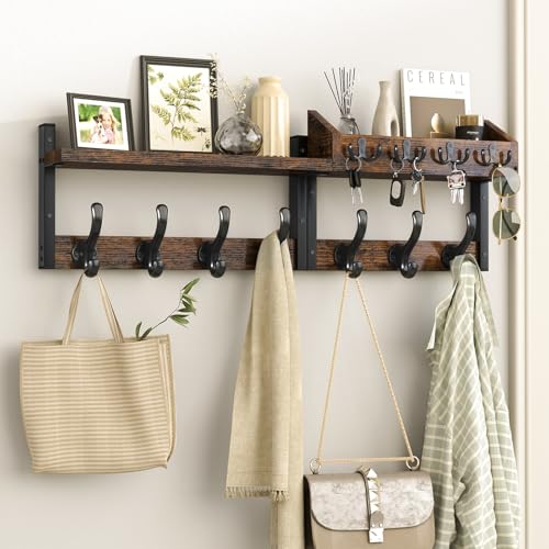 Evermagin 29" Coat Rack Wall Mount with Shelf for Entryway, Rustic Brown - color: Rustic Brown, size: 29 inch