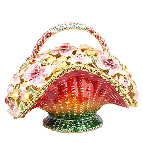 Red Flower Basket Trinket Box Jewelry Box Hand Painted Decorative Box with Hinged Lid Ring Earring Holder Table Figurine Collectible - color: Red Flower Basket