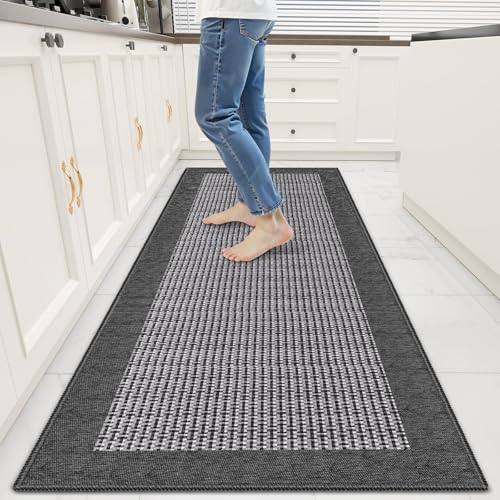 StepRite Kitchen Rugs, Kitchen Mats for Floor, 60"x24" Non-Slip Machine-Washable Kitchen Throw Rug, Absorbent Runner Rugs Office, Sink Standing Desk Mat, Decor Carpet, Grey - color: Grey, size: 60"x24"