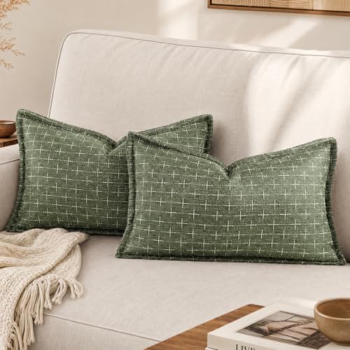 AVOIN colorlife Olive Green Flange Edge Throw Pillow Covers 20x12 Inch 2PC - color: Olive Green, size: 20" x 12" (Pack of 2)