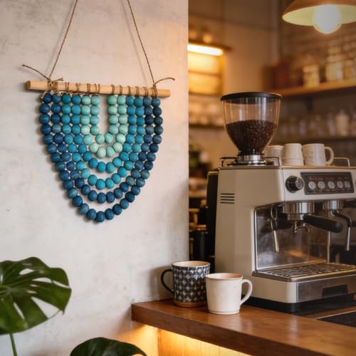 Boho Wooden Bead Garland Wall Hanging Tapestry Macrame Wood Beaded Wall Art