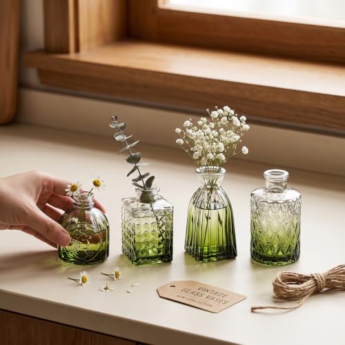 Clear Gradient Green Glass Bud Vase Set of 12 Pcs,Small Bud Vases in Bulk,Glass Crystal Flower Vases Table Centerpieces for Party Event Wedding Decor Baby Shower Decorations (Gradient Green, 12 Pcs) - color: Gradient Green, size: 12 Pcs
