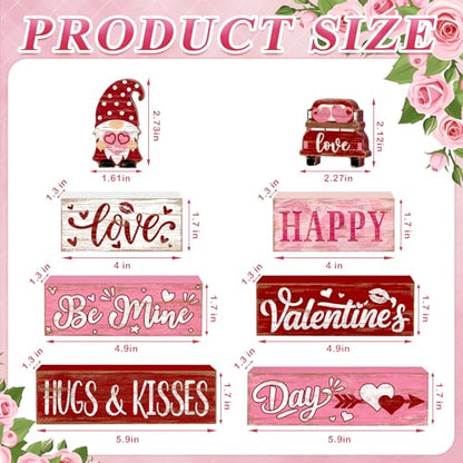 Britimes Tray Block Signs Set, 8Pack, Wooden, Home Kitchen, Valentines Day - style: Pink Gnome Valentine's Day