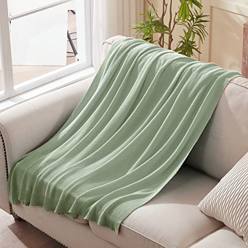TREELY 100% Cotton Dark Sage Green Knitted Throw Blanket 50"x60" - color: Dark Sage Green, size: Throw(50" x 60")