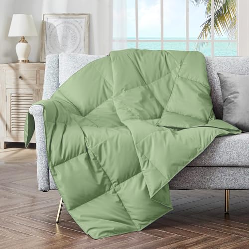 puredown® Soft Feather Down Throw Blanket Lightweight Packable Couch Throw for Indoor and Outdoor Use, Throw 50"X70", Sage Green - color: Sage Green, size: Throw
