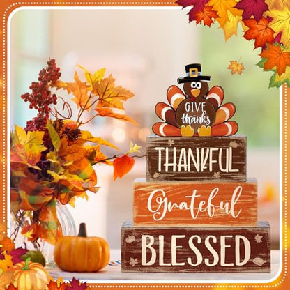 4 Pcs Thanksgiving Decor for Home Thankful Turkey Table Centerpiece Signs - style: Cute Turkey