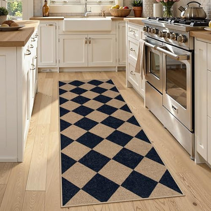 Lahome Checkered Easy Jute Outdoor Runner Rug, 2x6 Kitchen Rugs Washable - color: Nature and Black/Checkerboard -2, size: 2' x 6' (Runner)