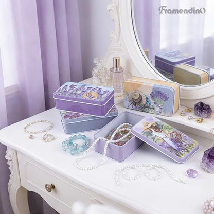 Framendino, 5 Pack Mini Tinplate Tin Boxes Lavender Trinket Jewelry Coin Containers for Jewelry Storage Case - color: Lavender 2