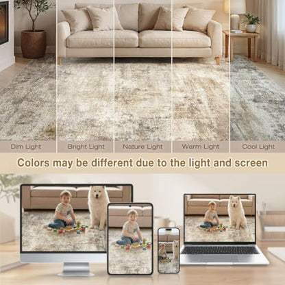 cotiled 5x7 Area Rugs Living Room: Washable Abstract Rug Brown - color: Brown, size: 5' x 7' (Rectangular)