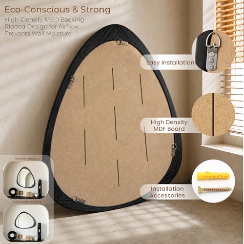 24" x 19" Asymmetrical Mirror, Solid Wood Frame, Irregular Design - color: Black, size: 24"L x 19"W