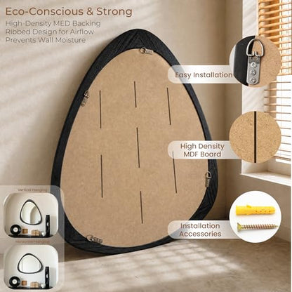 24" x 19" Asymmetrical Mirror, Solid Wood Frame, Irregular Design - color: Black, size: 24"L x 19"W