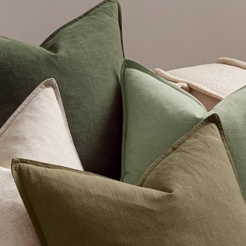MIULEE Green and White Boho Linen Pillow Covers 18x18 Inch Pack of 4 - color: Green and White, size: 18" x 18" (Pack of 4)