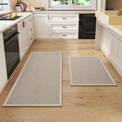 Kitchen Rugs Set of 2 PCS Non Slip Washable Brown 17"x30"+17"x47" - color: Brown, size: 17"x30"+17"x47"