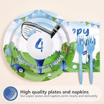 96 Pcs Golf 4th Birthday Party Supplies, Serves 24 - style: Golf 4th KitL