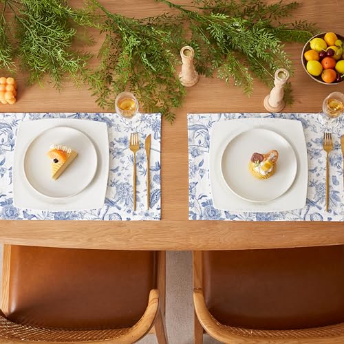 QIYI Boho Table Placemats Set of 6, 12"x18" Linen Place Mats, Blue Garden - color: Blue Garden, size: Set of 6
