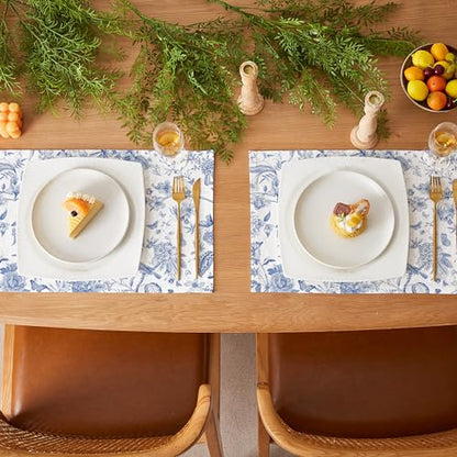 QIYI Boho Table Placemats Set of 6, 12"x18" Linen Place Mats, Blue Garden - color: Blue Garden, size: Set of 6