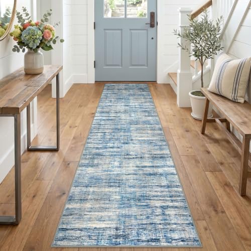 KOZYFLY Modern Washable Rug Runner 2x8 Hallway Runner Rug Blue Beige - color: Blue Beige, size: 2' x 8' (Runner)