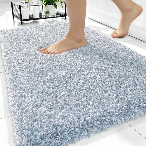 OLANLY Microfiber Bathroom Rugs 34x21, Quick Dry Mat, Airy Blue and White - color: Airy Blue and White, size: 34" X 21"