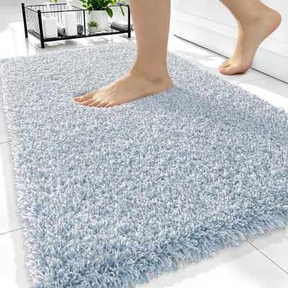OLANLY Microfiber Bathroom Rugs 34x21, Quick Dry Mat, Airy Blue and White - color: Airy Blue and White, size: 34" X 21"